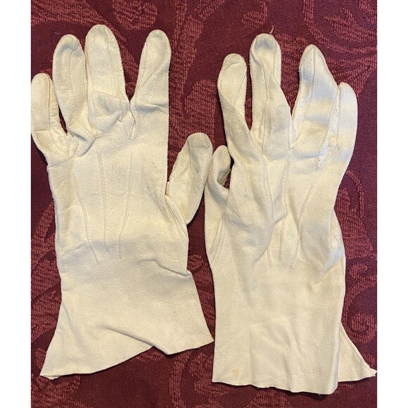 Suede Leather Gloves Vintage Ivory Cream Size Small Made in England - Picture 6 of 9